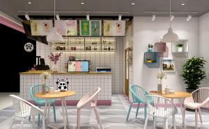 奶茶店吧臺設計，奶茶店吊頂效果圖，奶茶店墻飾效果圖，鄭州奶茶店裝修